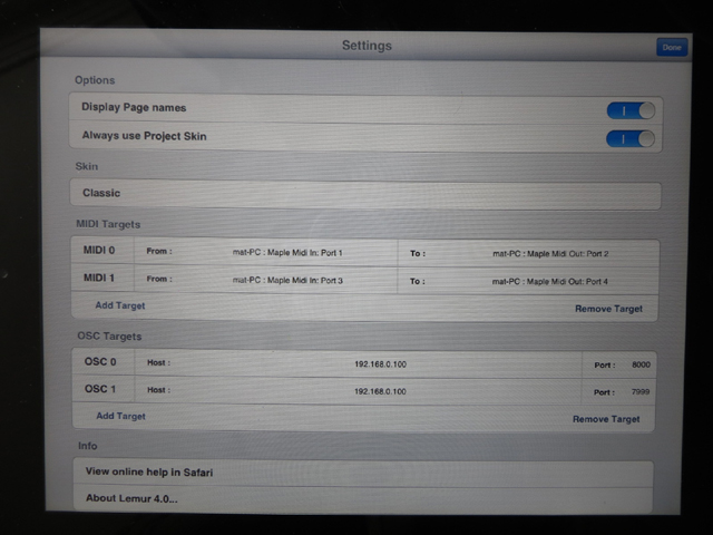OSC settings on iPad